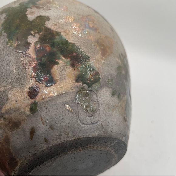 vintage 5’ Crystalline Glaze Pottery vase irredentist purple/green Tones Stamped - Picture 10 of 15